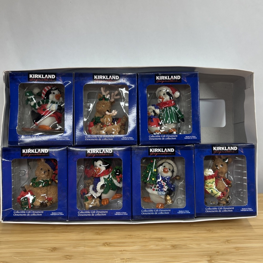 Kirkland Signature Christmas Ornaments Lot of 7 Vintage Blue Box w/Boxes